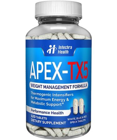 APEX-TX5 Weight Management Dietary Supplement 120 White Blue Red Speck Tablets Manufactured in the USA Highest Professional Quality