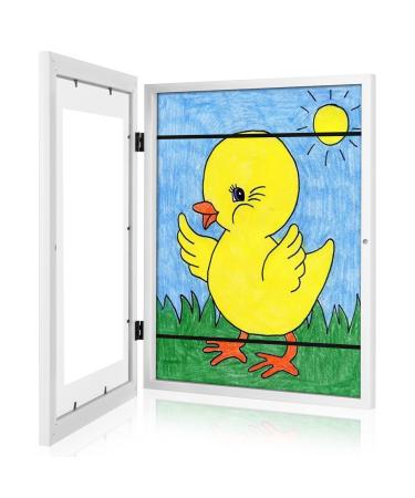 Kids Art Frames 11x14 Front Opening Kids Artwork Frames Changeable Display 9x12 With Mat and 11x14 Without Mat Holds 50 Pcs for 3D Picture Crafts Children Drawing Hanging Art Portfolio Storage White 1pack