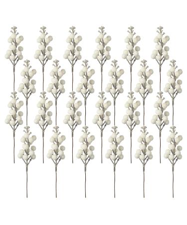 Crafare 24 Pack 7.5Inch Christmas Glitter Berries Stems Artificial Christmas Picks for Christmas Tree Ornaments DIY Xmas Wreath Crafts Holiday and Home Decor White
