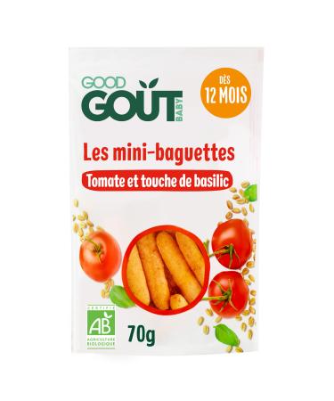 GOOD TASTE - Mini Tomato and Basil Chopsticks - Breadsticks for Babies - From 12 Months - Resealable Bag - 70g - ORGANIC