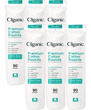 Cliganic Premium Cotton Rounds  Makeup Remover Pads Hypoallergenic Lint-Free  100% Pure Cotton (540 Count)